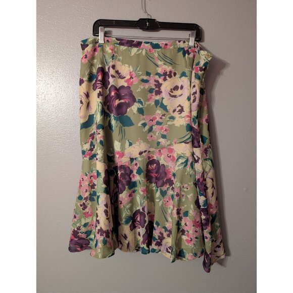 Coldwater Creek Skirt Size 2X Plus Green Purple Floral Midi Lined Flounce Hem... - Picture 2 of 5